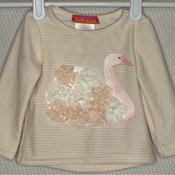 Kate Mack Swan Swimsuit Rashguard Shirt Pink Stripes Glitter 3-6 Months - Picture 5 of 7